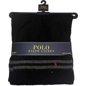 Polo Ralph Lauren Men's Black 2 Piece Set Hat & Scarf Lambswool Blend